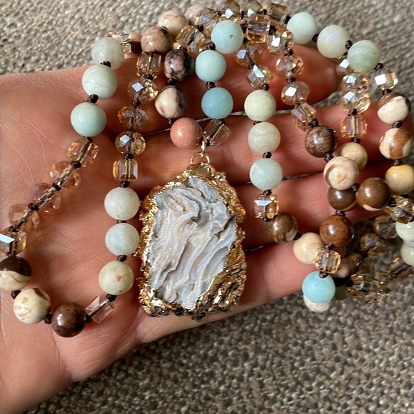 Bohemian Crystal Jewelry - Vintage Agate Jade natural stone Bohemian  Crystal Necklace